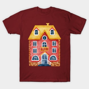 RED VILLAGE HOUSE WATERCOLOR T-Shirt